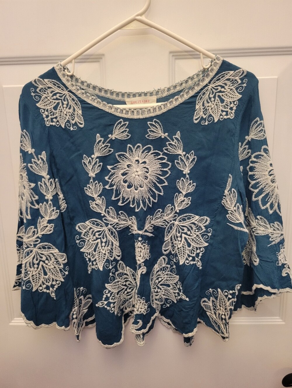 Solitaire Teal Embroidered Bell-Sleeve Tunic